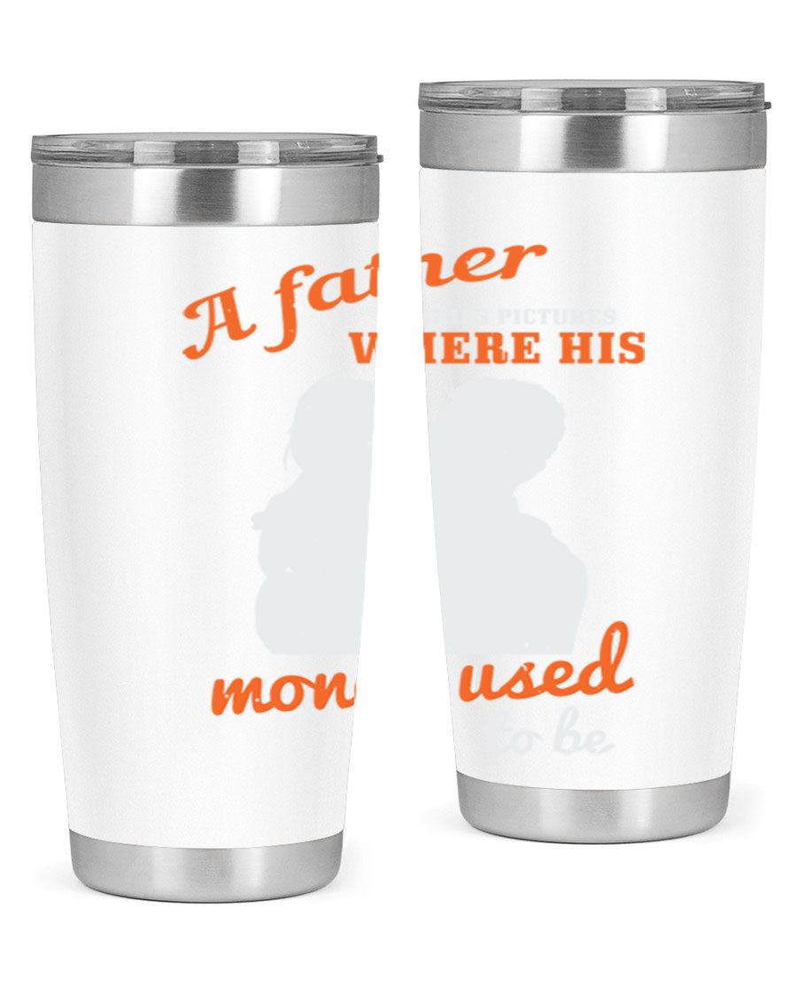 A Father Carries Pictures 273# Tumbler in stainless steel, showcasing its double wall vacuum design and drink-thru lid.