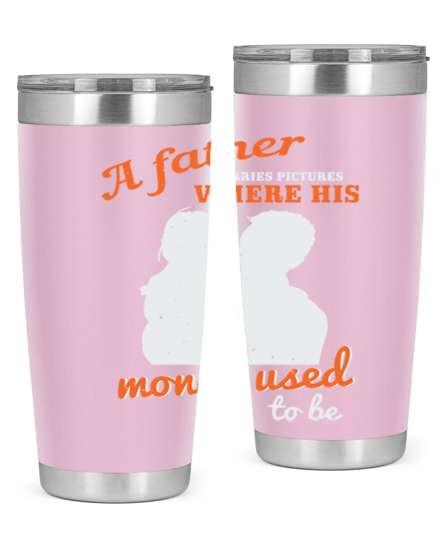 A Father Carries Pictures 273# Tumbler in stainless steel, showcasing its double wall vacuum design and drink-thru lid.