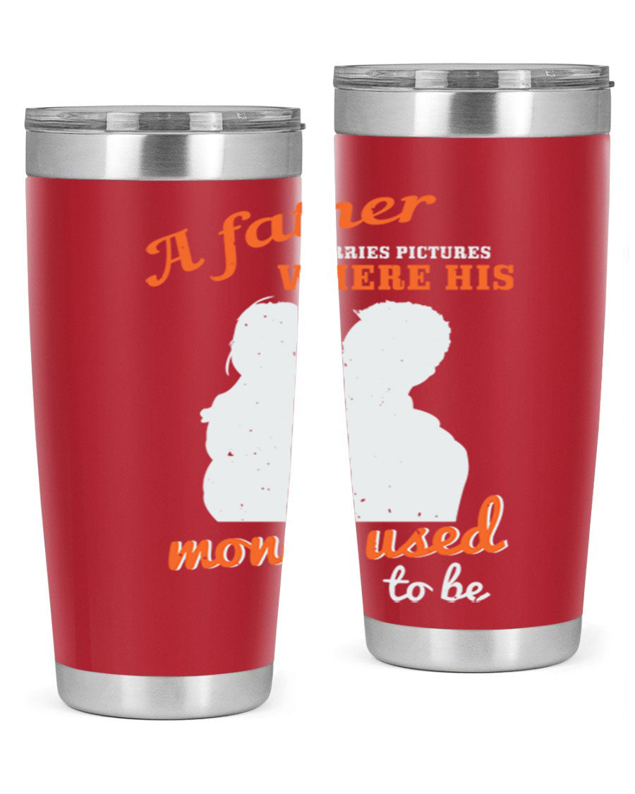 A Father Carries Pictures 273# Tumbler in stainless steel, showcasing its double wall vacuum design and drink-thru lid.