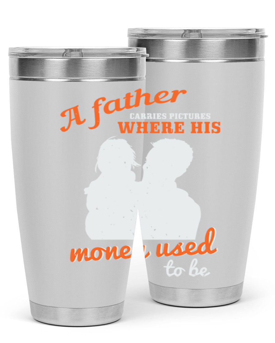 A Father Carries Pictures 273# Tumbler in stainless steel, showcasing its double wall vacuum design and drink-thru lid.