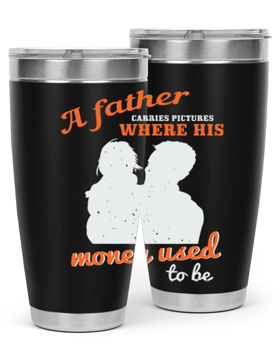 A Father Carries Pictures 273# Tumbler in stainless steel, showcasing its double wall vacuum design and drink-thru lid.