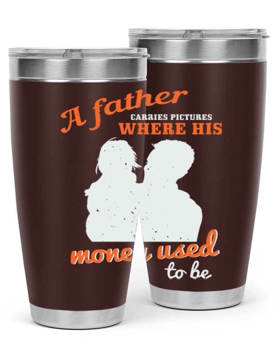 A Father Carries Pictures 273# Tumbler in stainless steel, showcasing its double wall vacuum design and drink-thru lid.