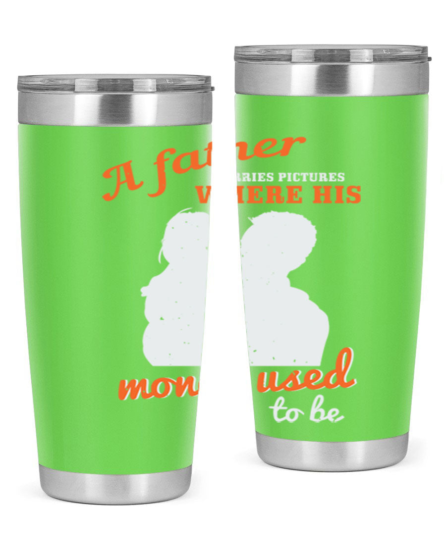 A Father Carries Pictures 273# Tumbler in stainless steel, showcasing its double wall vacuum design and drink-thru lid.