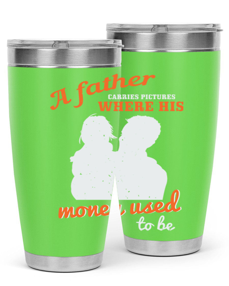 A Father Carries Pictures 273# Tumbler in stainless steel, showcasing its double wall vacuum design and drink-thru lid.