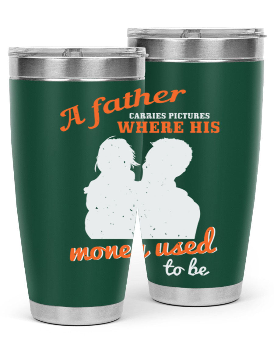 A Father Carries Pictures 273# Tumbler in stainless steel, showcasing its double wall vacuum design and drink-thru lid.