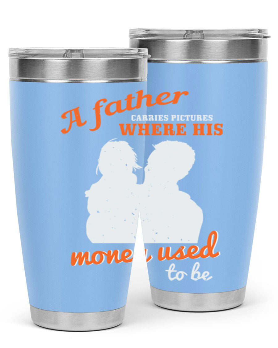 A Father Carries Pictures 273# Tumbler in stainless steel, showcasing its double wall vacuum design and drink-thru lid.