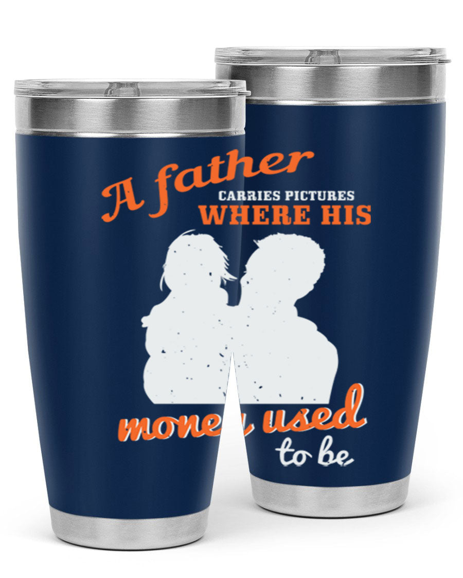 A Father Carries Pictures 273# Tumbler in stainless steel, showcasing its double wall vacuum design and drink-thru lid.