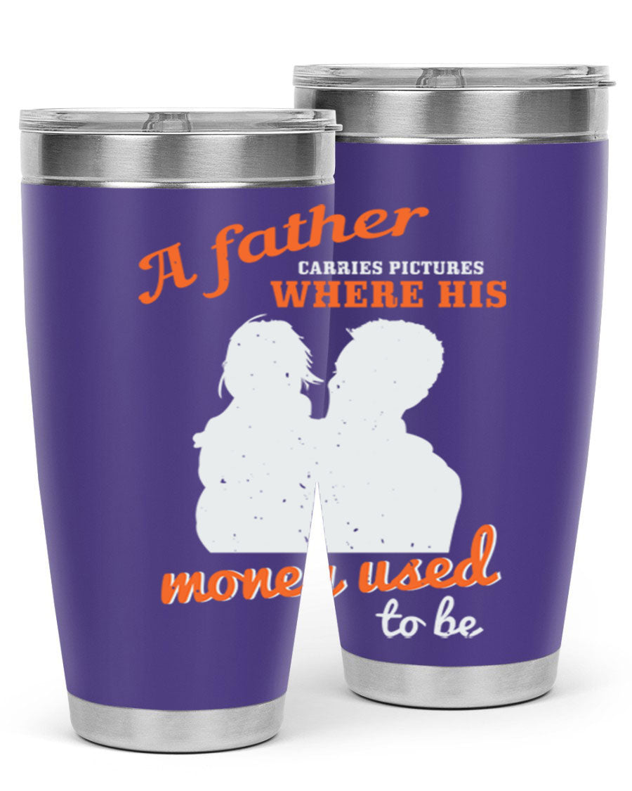 A Father Carries Pictures 273# Tumbler in stainless steel, showcasing its double wall vacuum design and drink-thru lid.