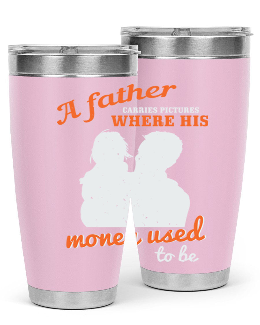 A Father Carries Pictures 273# Tumbler in stainless steel, showcasing its double wall vacuum design and drink-thru lid.