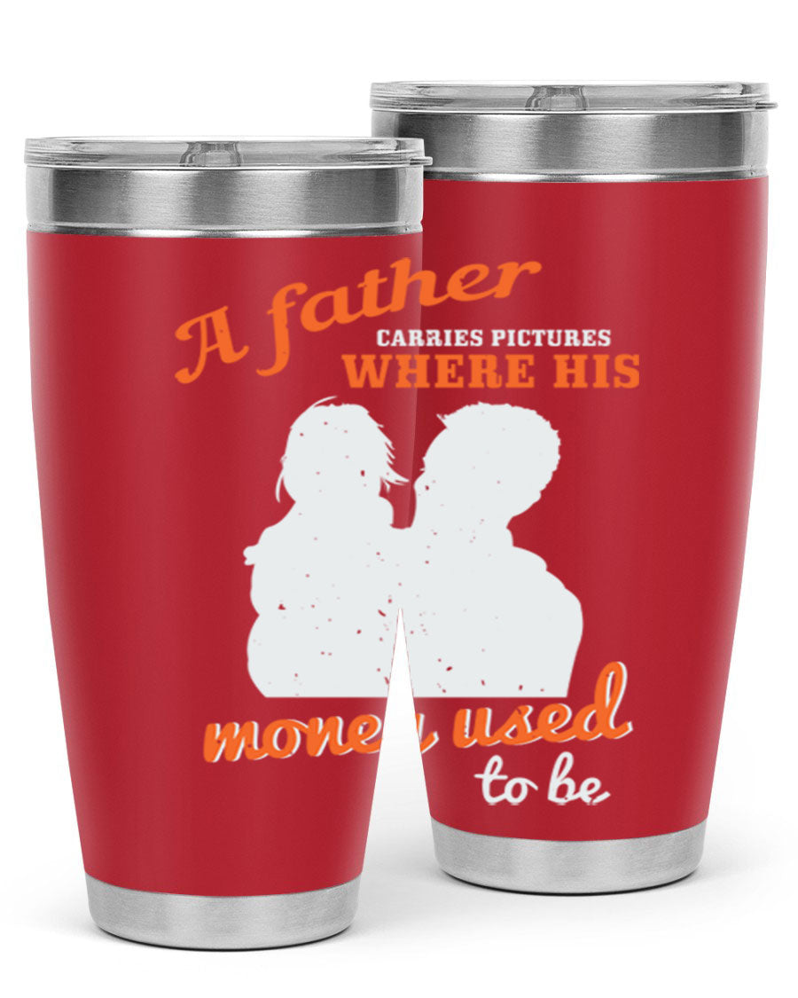 A Father Carries Pictures 273# Tumbler in stainless steel, showcasing its double wall vacuum design and drink-thru lid.