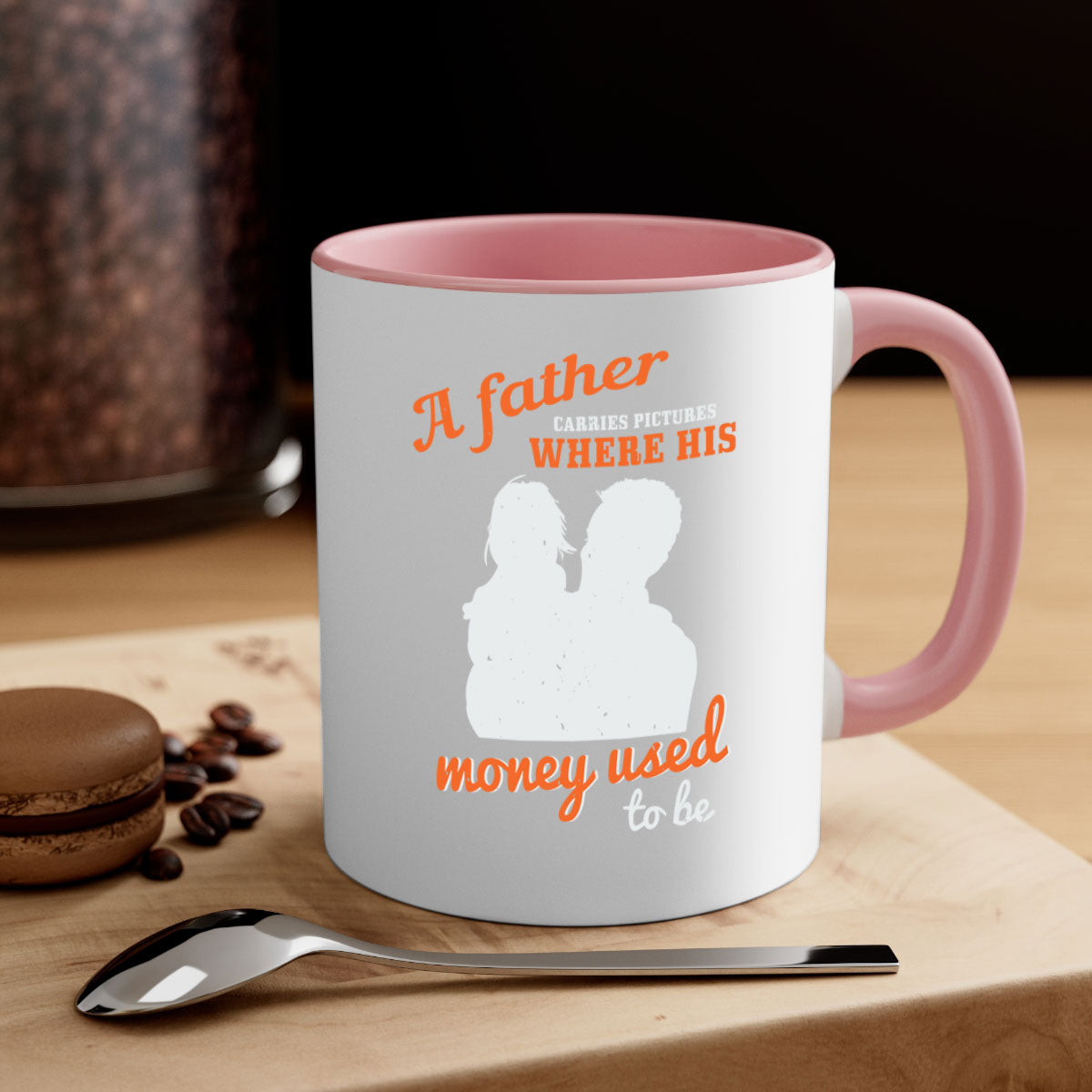 A stylish two-tone ceramic mug with a colored handle and glossy finish, perfect for coffee or tea, ideal for Father's Day gifts.