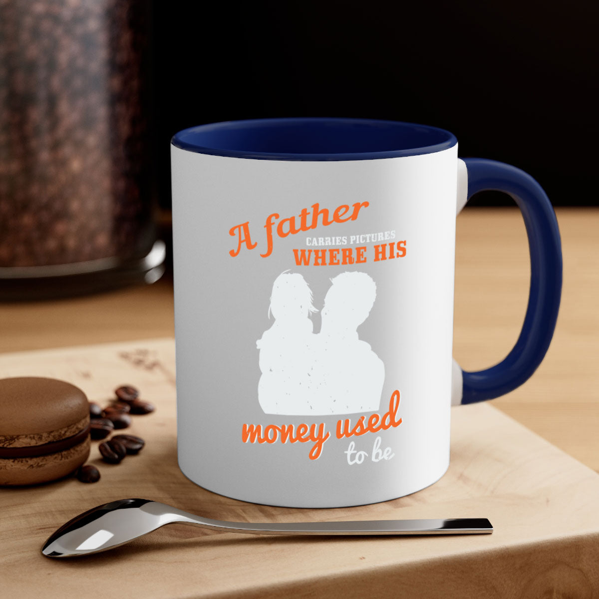 A stylish two-tone ceramic mug with a colored handle and glossy finish, perfect for coffee or tea, ideal for Father's Day gifts.