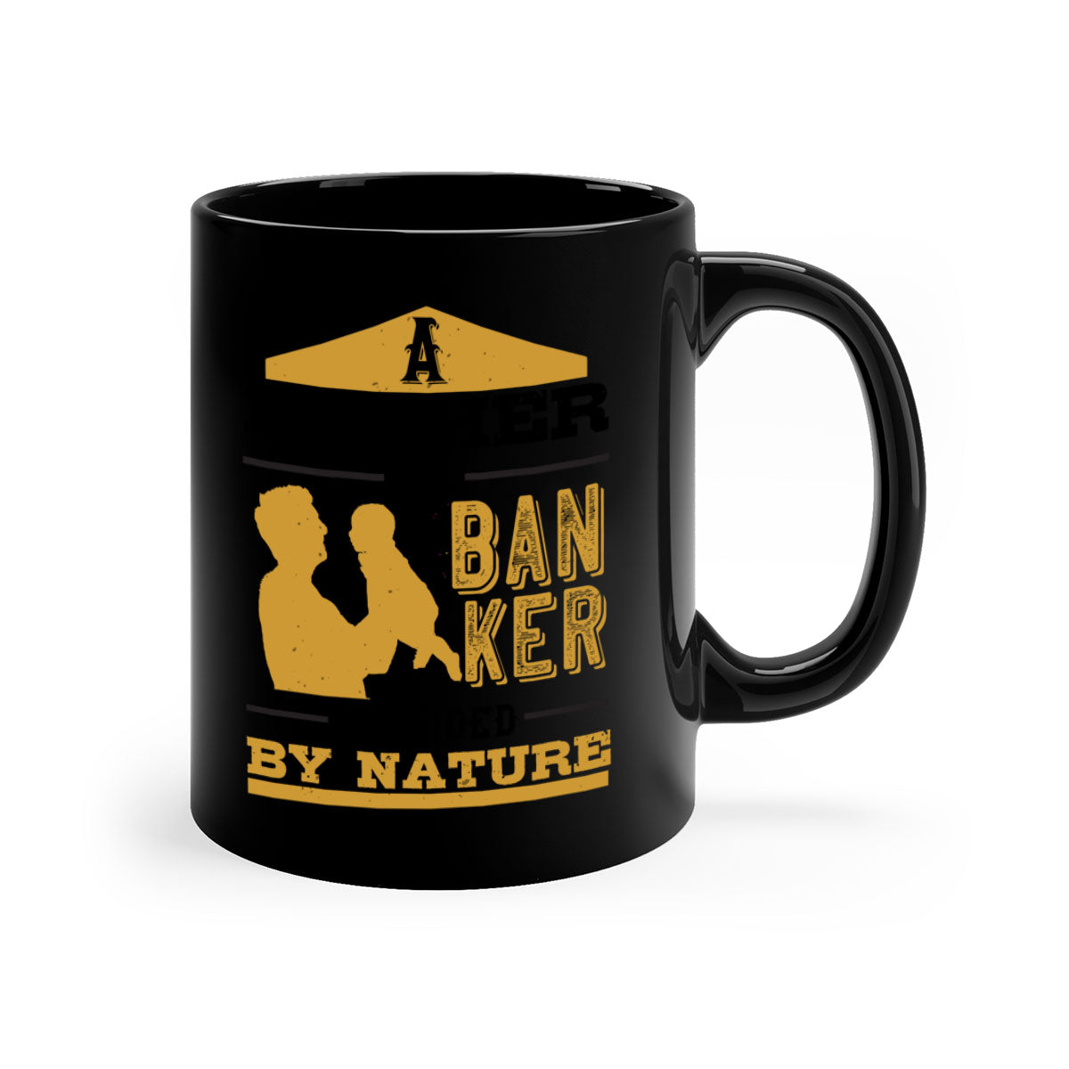 A stylish two-tone coffee mug with a colored handle and interior, featuring the phrase 'A Father is a Banker Provided by Nature 272#'.