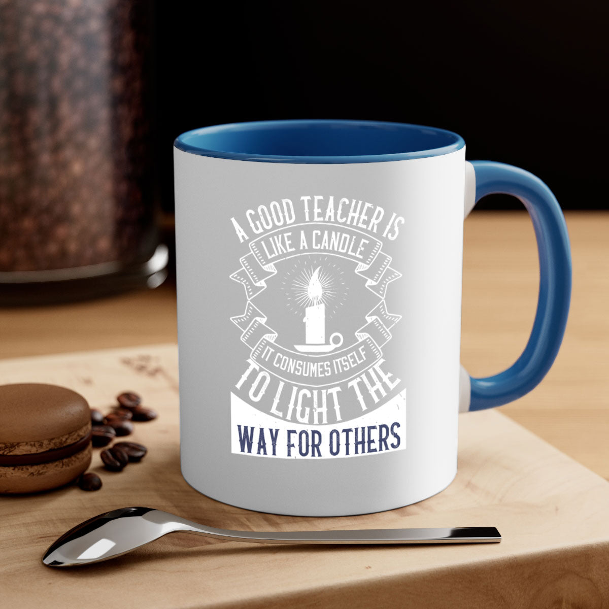 Ceramic mug with a candle-themed design, featuring a colored handle and interior, available in multiple colors.