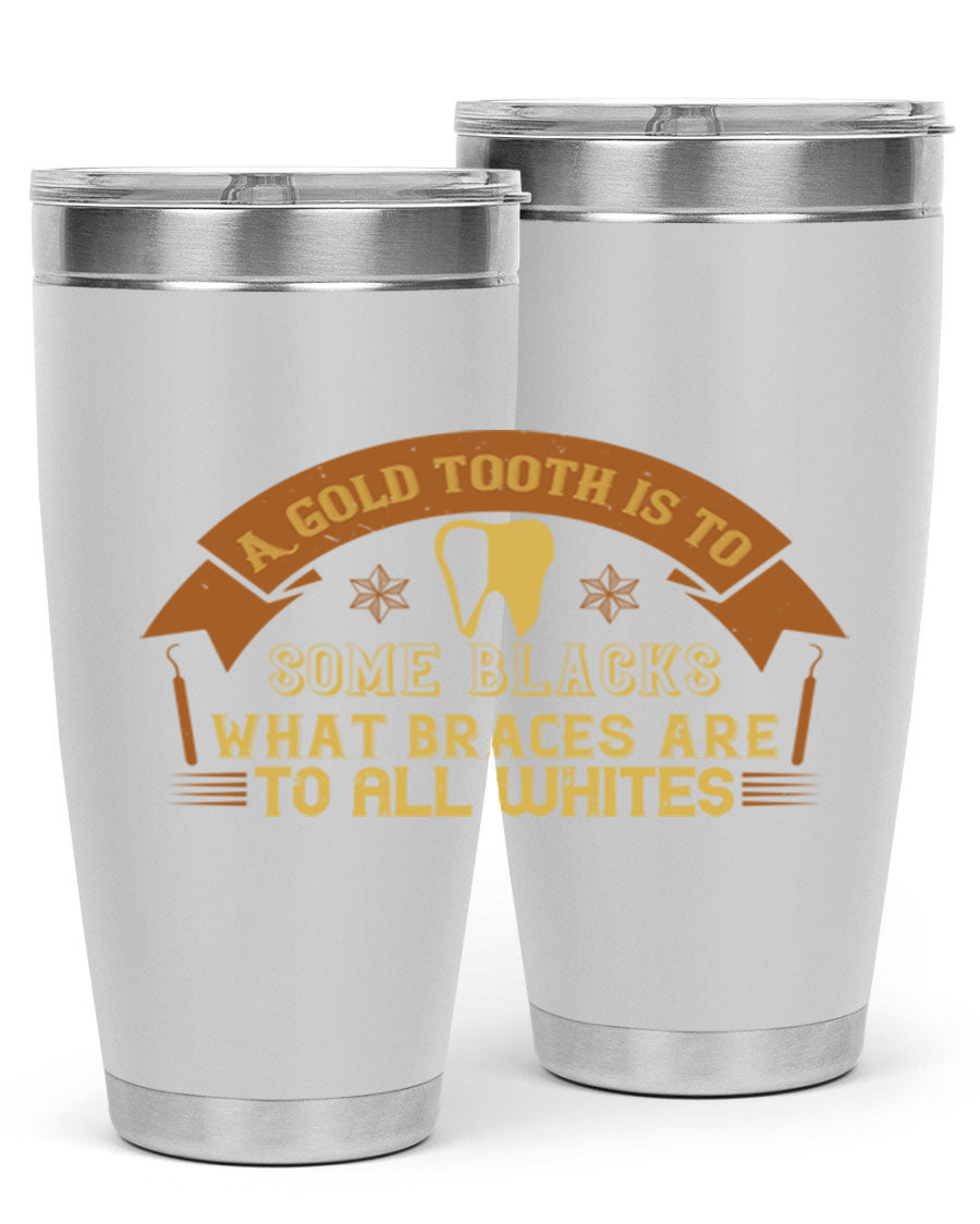 A stylish A Gold Tooth Style 28# Tumbler in stainless steel, showcasing its double wall vacuum design and vibrant print.