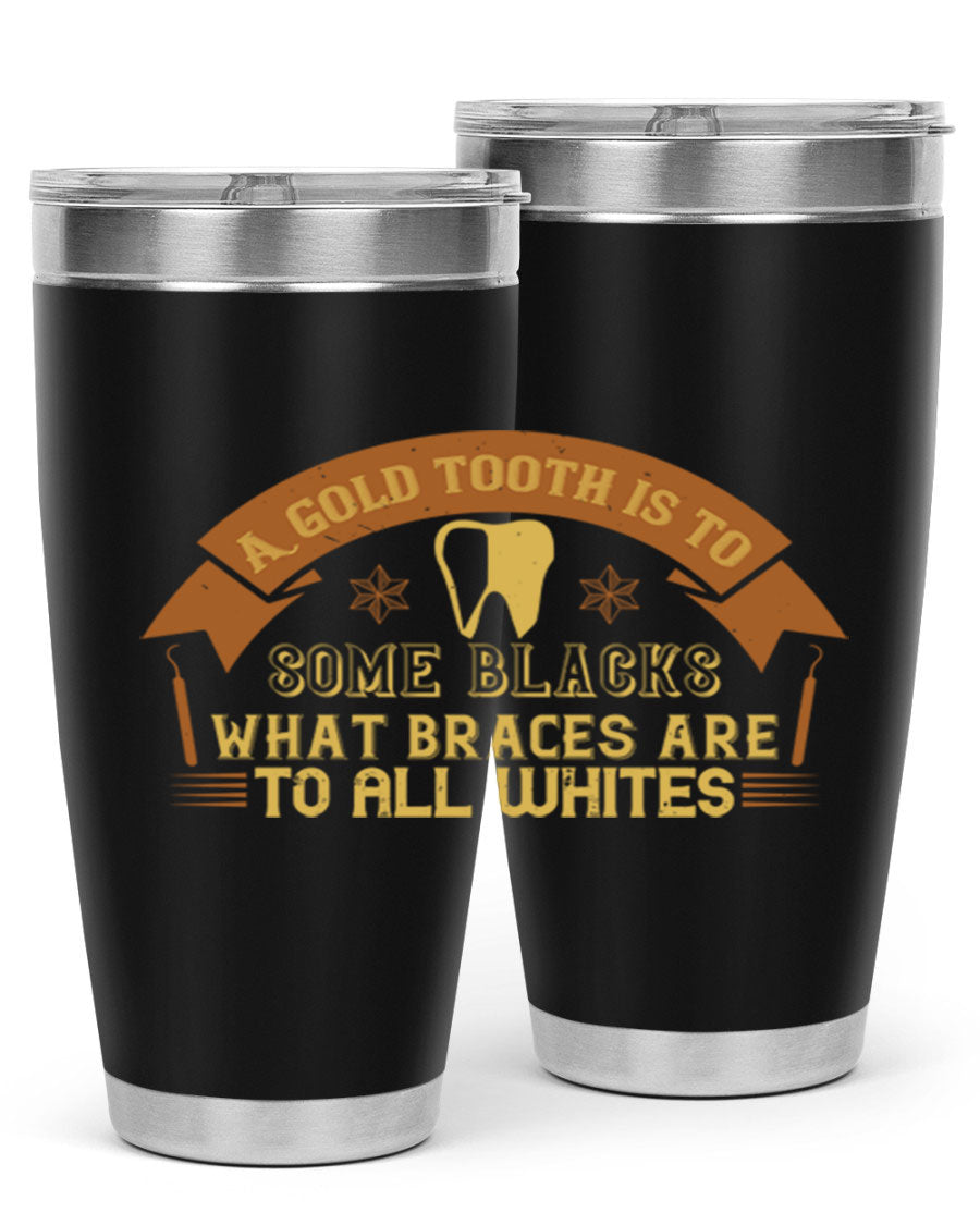 A stylish A Gold Tooth Style 28# Tumbler in stainless steel, showcasing its double wall vacuum design and vibrant print.