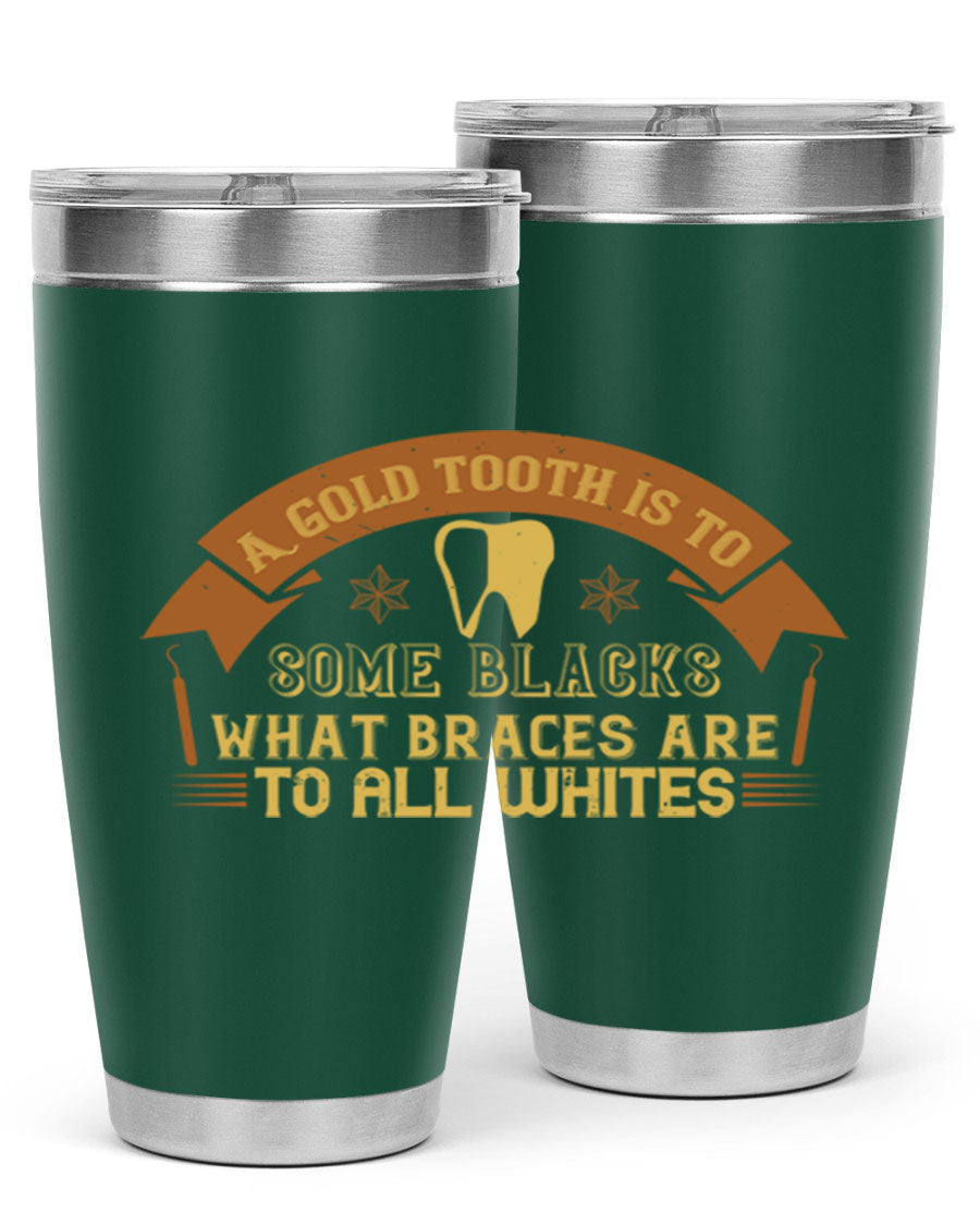 A stylish A Gold Tooth Style 28# Tumbler in stainless steel, showcasing its double wall vacuum design and vibrant print.