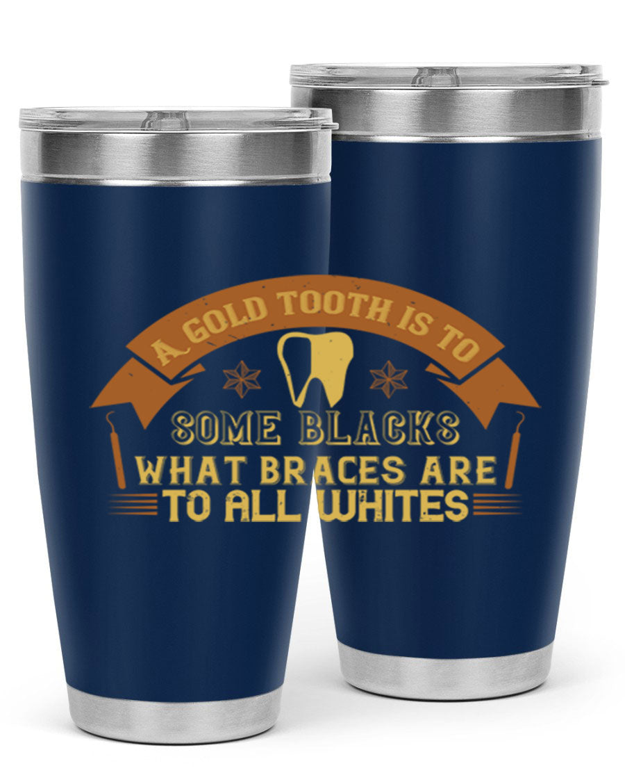 A stylish A Gold Tooth Style 28# Tumbler in stainless steel, showcasing its double wall vacuum design and vibrant print.