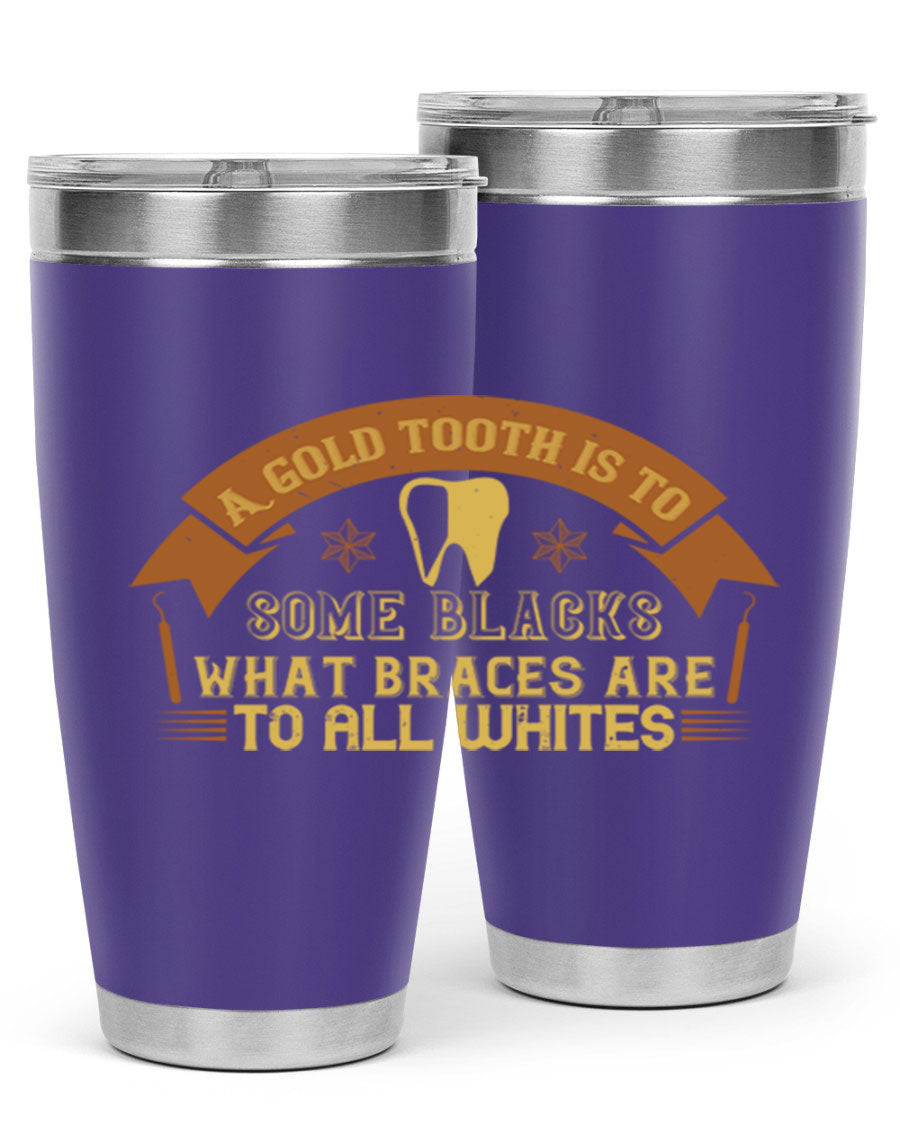 A stylish A Gold Tooth Style 28# Tumbler in stainless steel, showcasing its double wall vacuum design and vibrant print.
