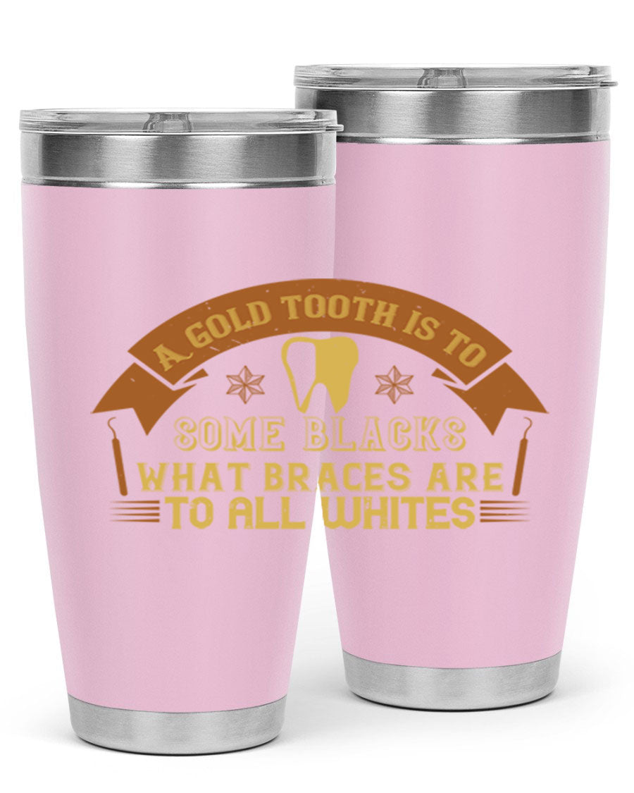 A stylish A Gold Tooth Style 28# Tumbler in stainless steel, showcasing its double wall vacuum design and vibrant print.