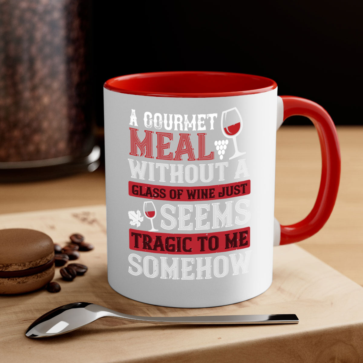 A stylish two-tone gourmet meal mug with a colored handle and glossy finish, available in multiple colors and sizes.