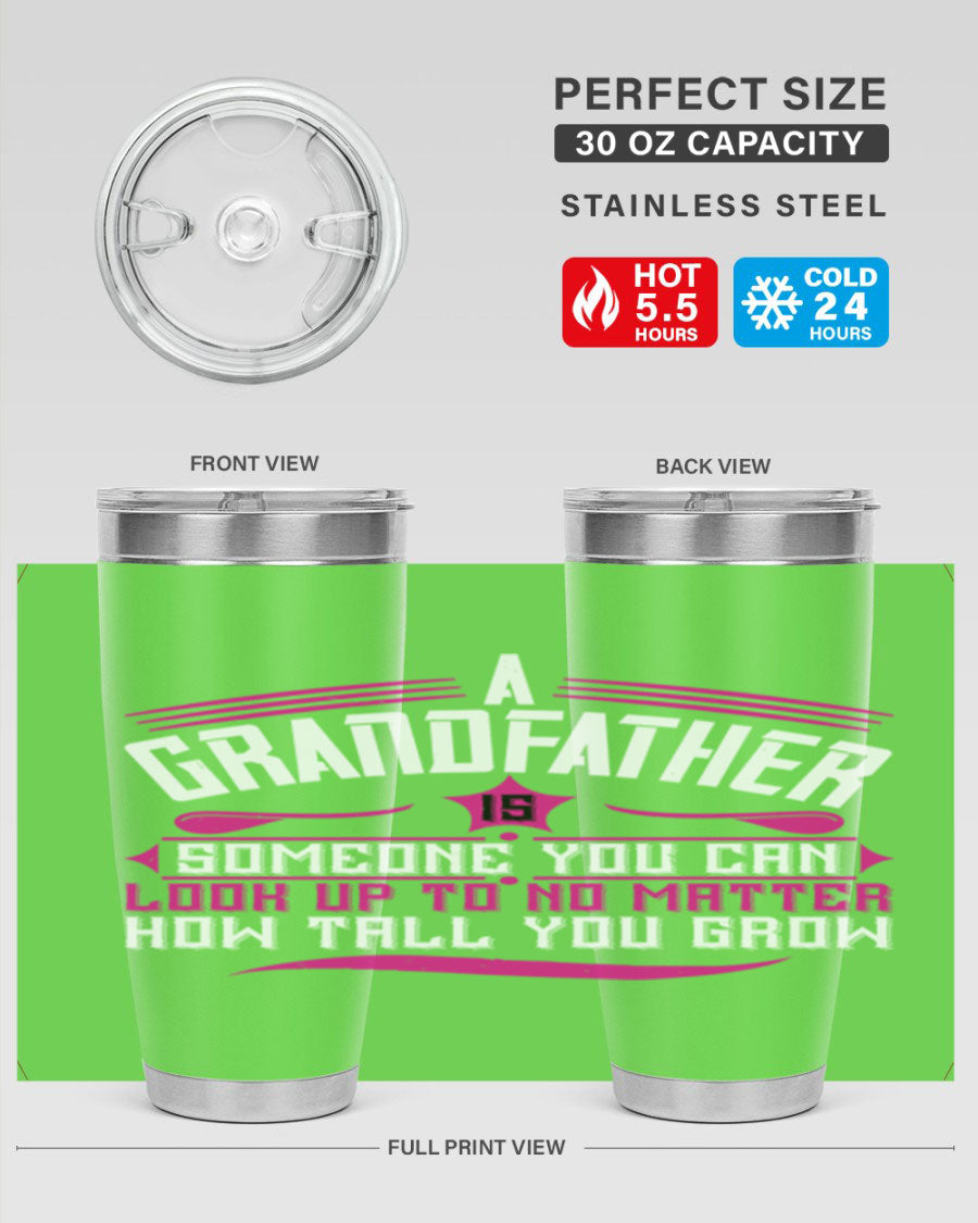 A stylish 20oz and 30oz stainless steel tumbler featuring a heartfelt message for grandfathers, perfect for hot and cold beverages.
