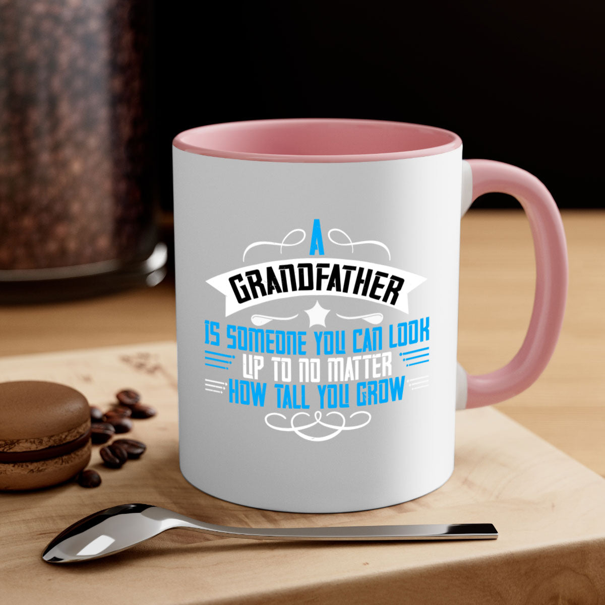 Ceramic mug with a two-tone design featuring a colored handle and interior, perfect for coffee or tea, celebrating grandfathers.