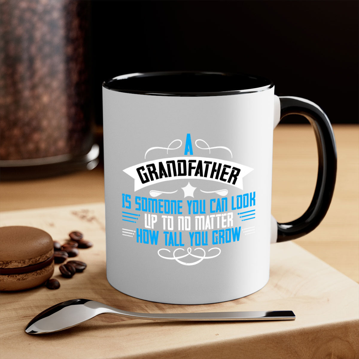 Ceramic mug with a two-tone design featuring a colored handle and interior, perfect for coffee or tea, celebrating grandfathers.