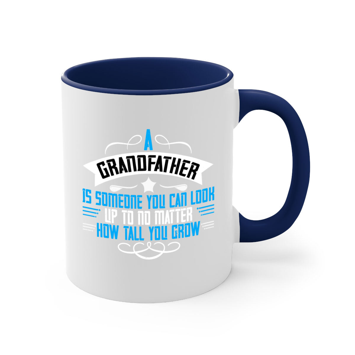 Ceramic mug with a two-tone design featuring a colored handle and interior, perfect for coffee or tea, celebrating grandfathers.