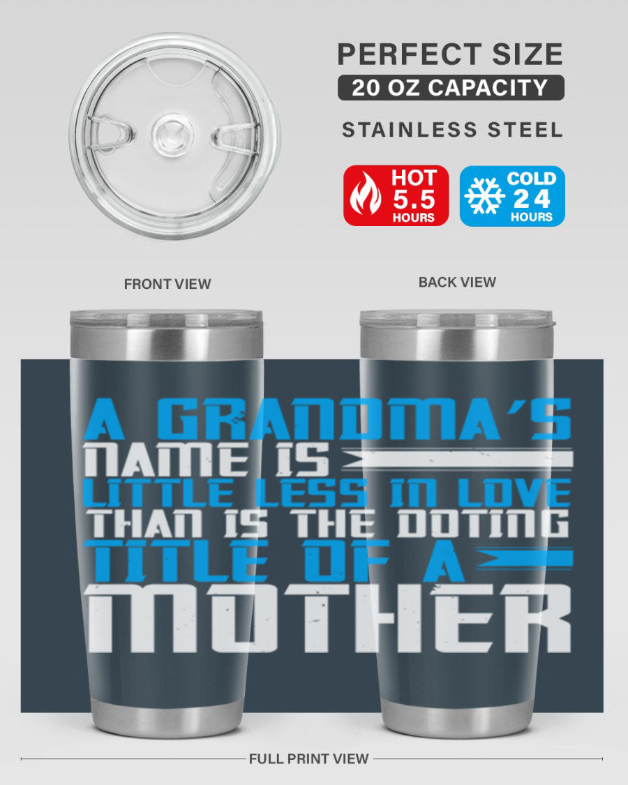 A stylish 20oz and 30oz stainless steel tumbler featuring a heartfelt design celebrating grandmothers, perfect for hot and cold beverages.