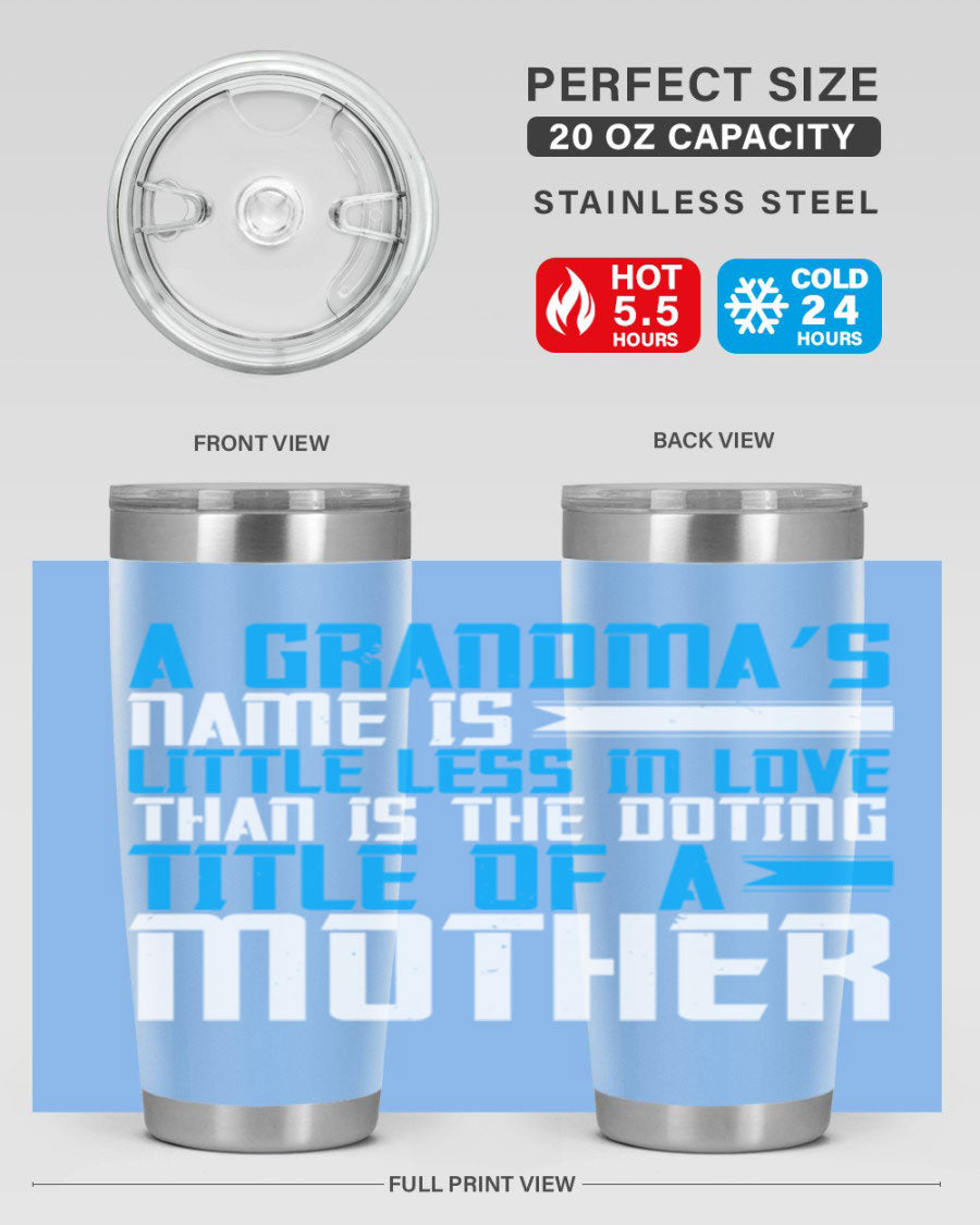 A stylish 20oz and 30oz stainless steel tumbler featuring a heartfelt design celebrating grandmothers, perfect for hot and cold beverages.