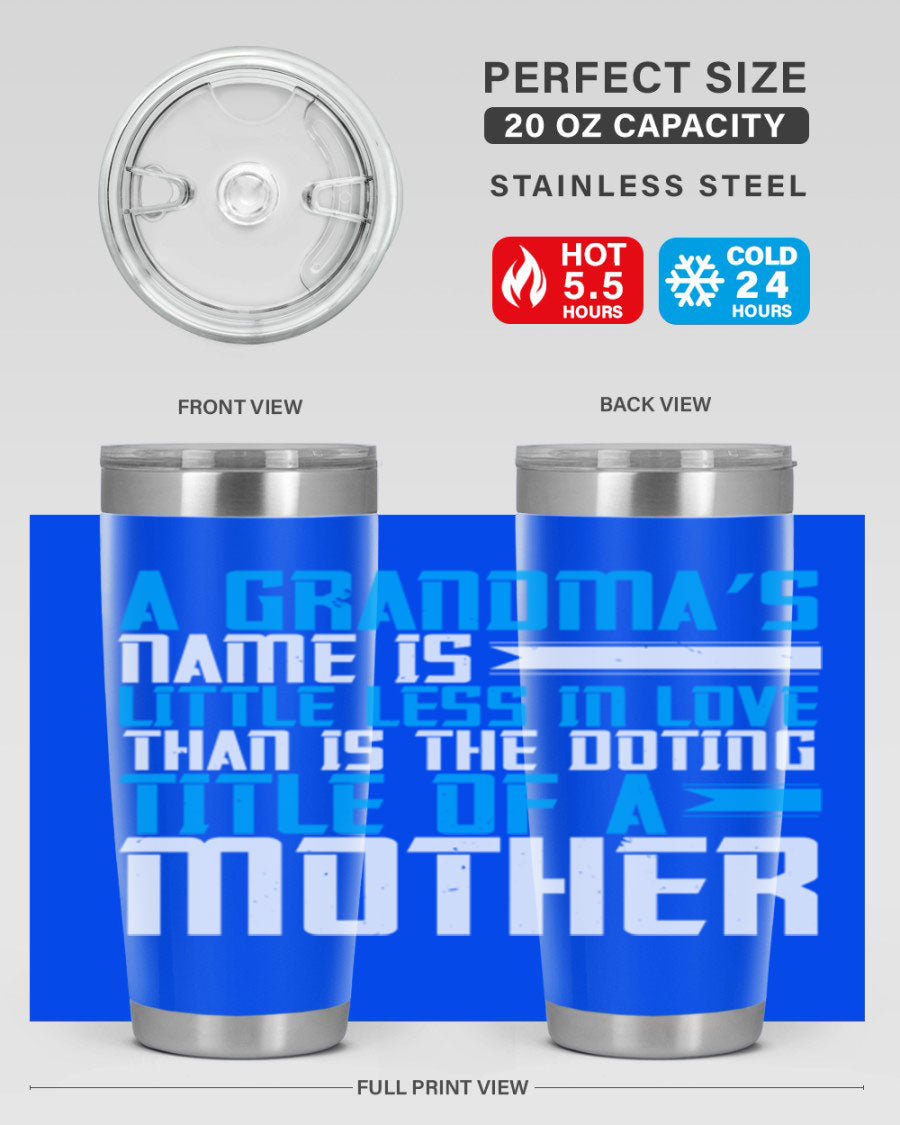 A stylish 20oz and 30oz stainless steel tumbler featuring a heartfelt design celebrating grandmothers, perfect for hot and cold beverages.
