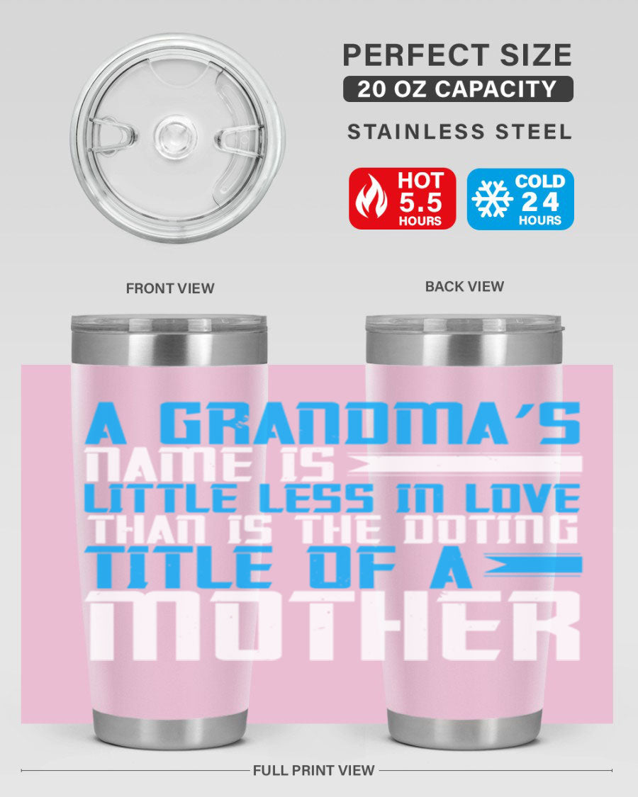 A stylish 20oz and 30oz stainless steel tumbler featuring a heartfelt design celebrating grandmothers, perfect for hot and cold beverages.