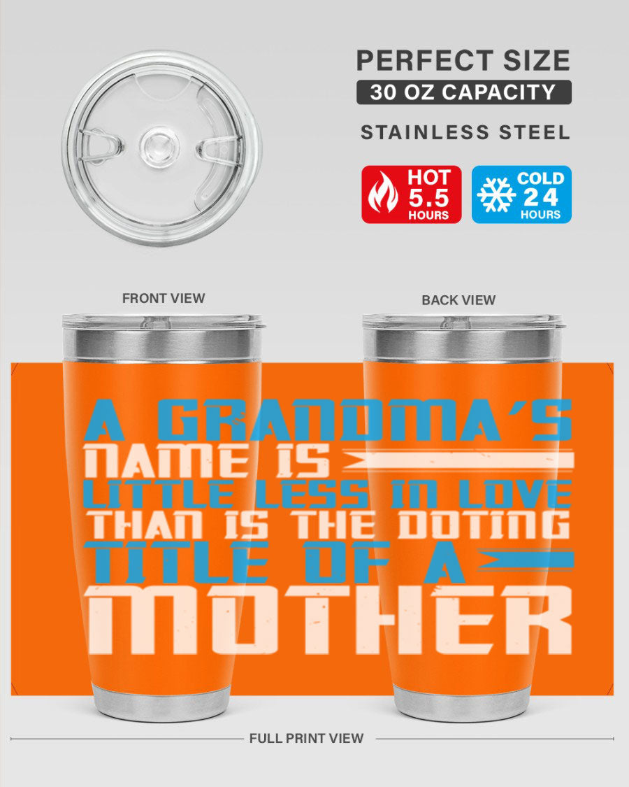 A stylish 20oz and 30oz stainless steel tumbler featuring a heartfelt design celebrating grandmothers, perfect for hot and cold beverages.