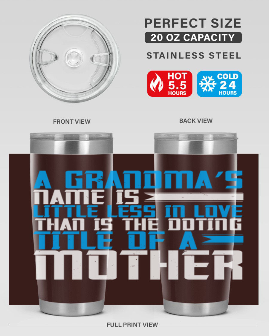 A stylish 20oz and 30oz stainless steel tumbler featuring a heartfelt design celebrating grandmothers, perfect for hot and cold beverages.