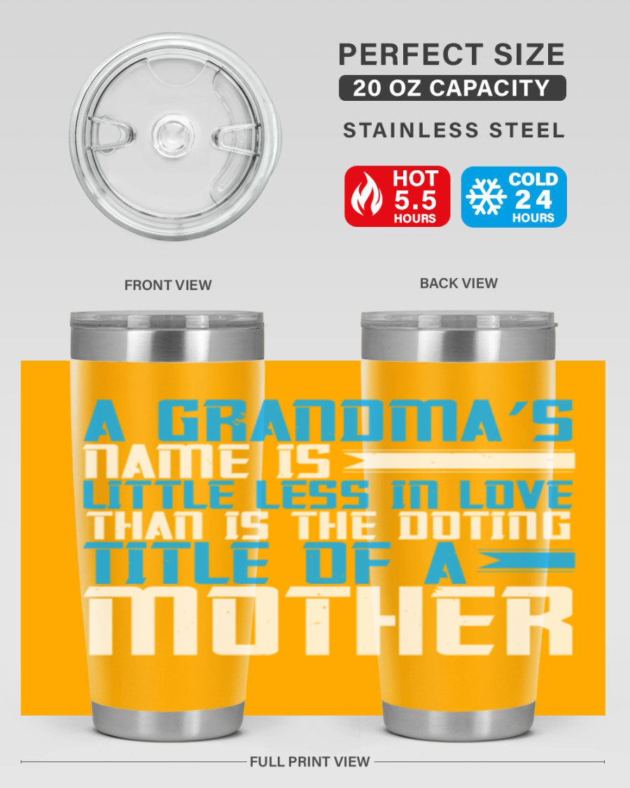 A stylish 20oz and 30oz stainless steel tumbler featuring a heartfelt design celebrating grandmothers, perfect for hot and cold beverages.