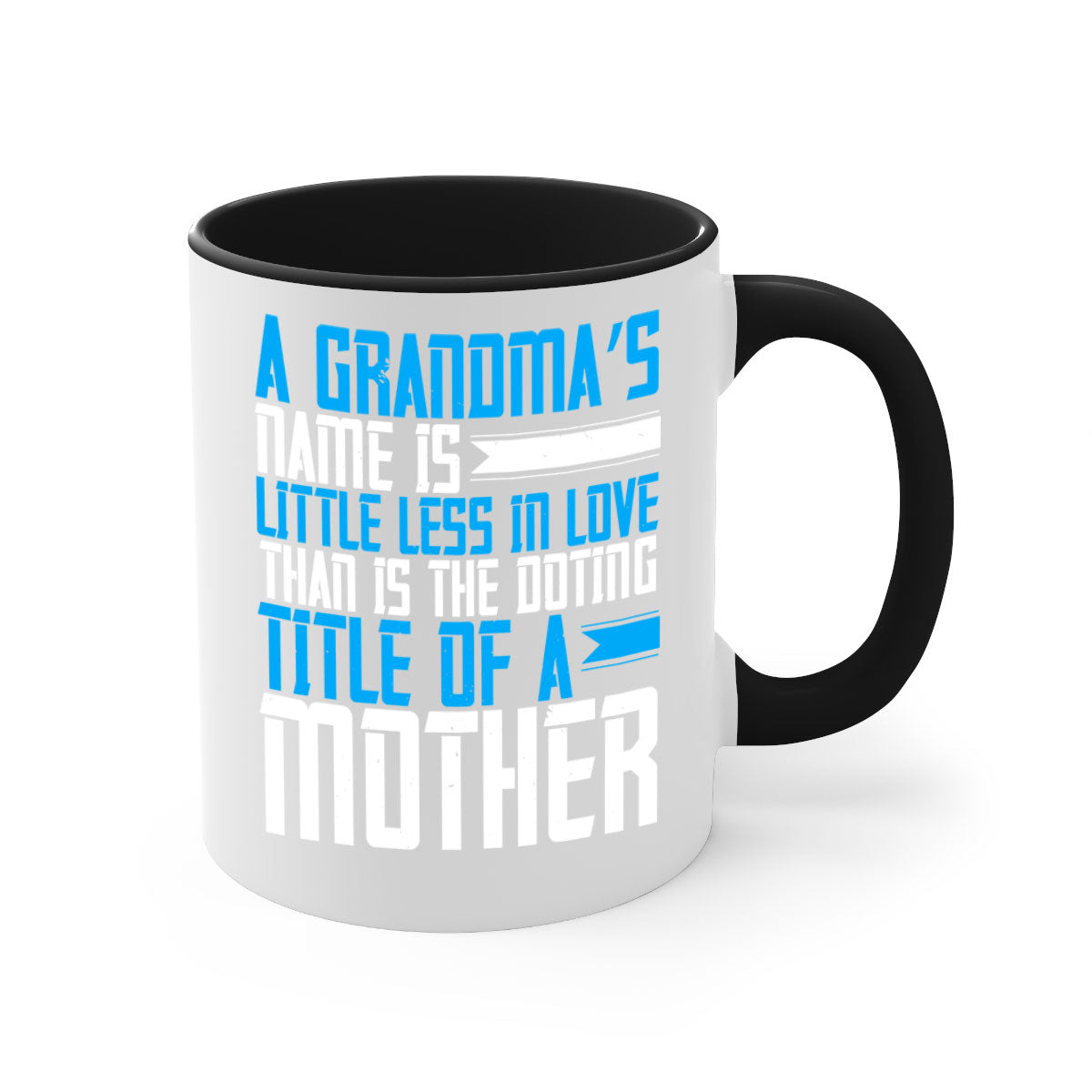 A stylish two-tone ceramic mug with a colored handle and interior, featuring a heartfelt grandma-themed design.