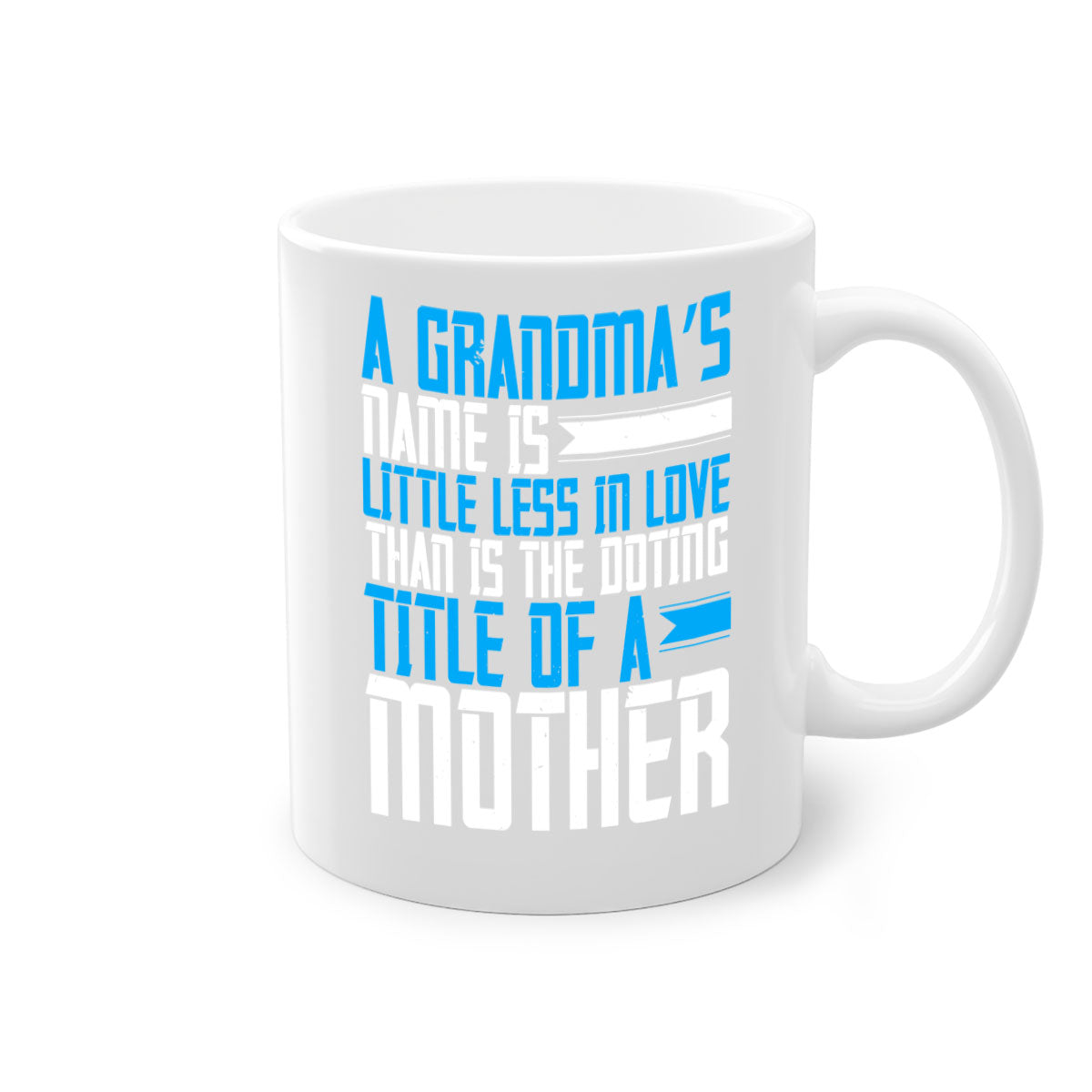 A stylish two-tone ceramic mug with a colored handle and interior, featuring a heartfelt grandma-themed design.
