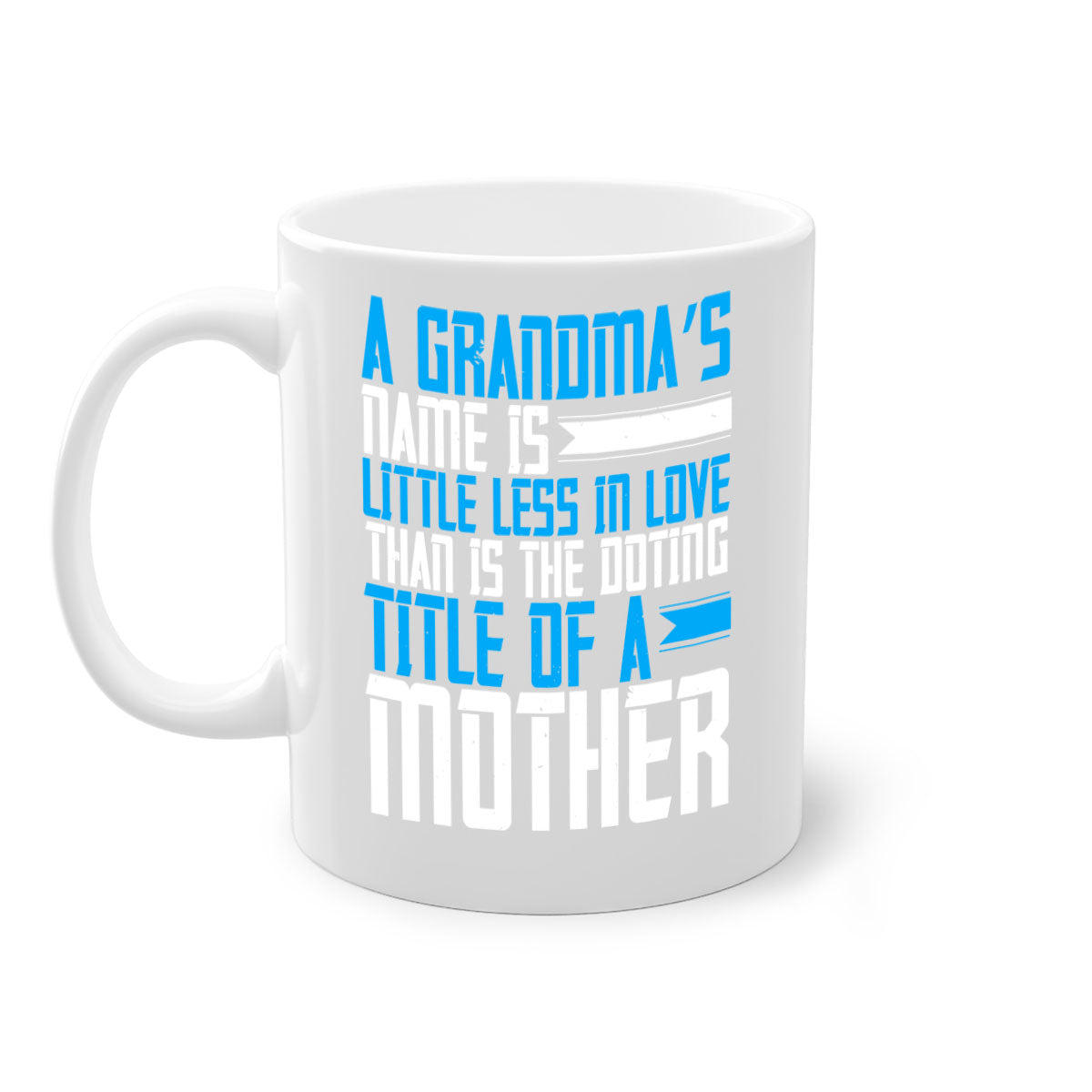 A stylish two-tone ceramic mug with a colored handle and interior, featuring a heartfelt grandma-themed design.