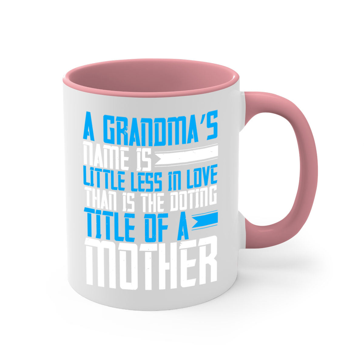 A stylish two-tone ceramic mug with a colored handle and interior, featuring a heartfelt grandma-themed design.