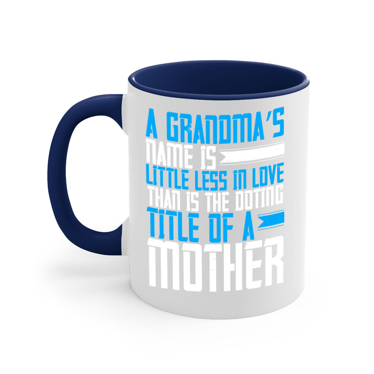 A stylish two-tone ceramic mug with a colored handle and interior, featuring a heartfelt grandma-themed design.