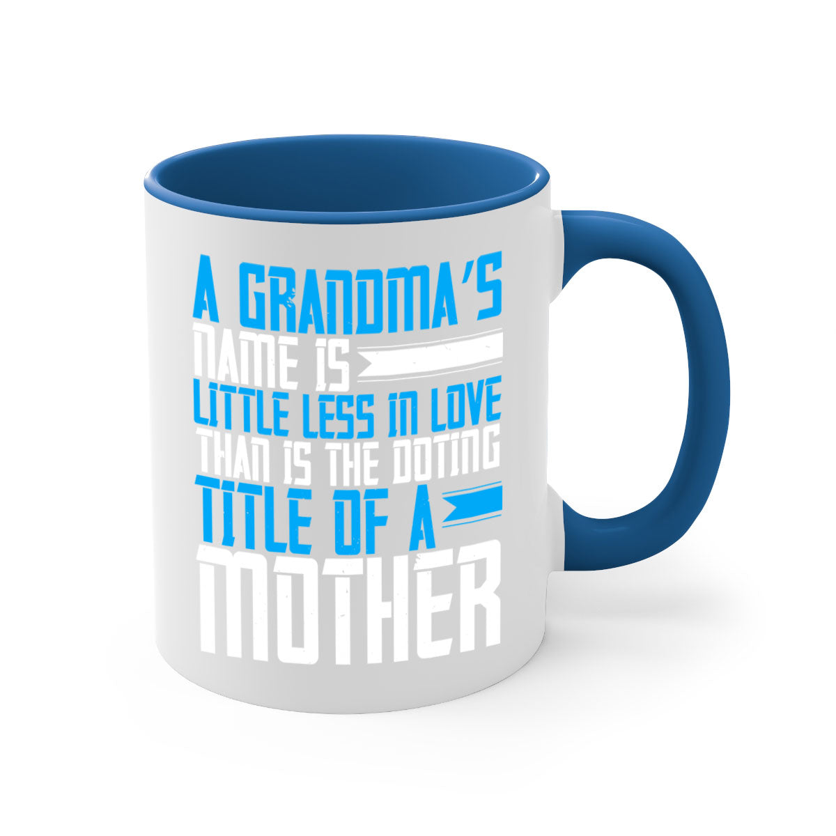 A stylish two-tone ceramic mug with a colored handle and interior, featuring a heartfelt grandma-themed design.