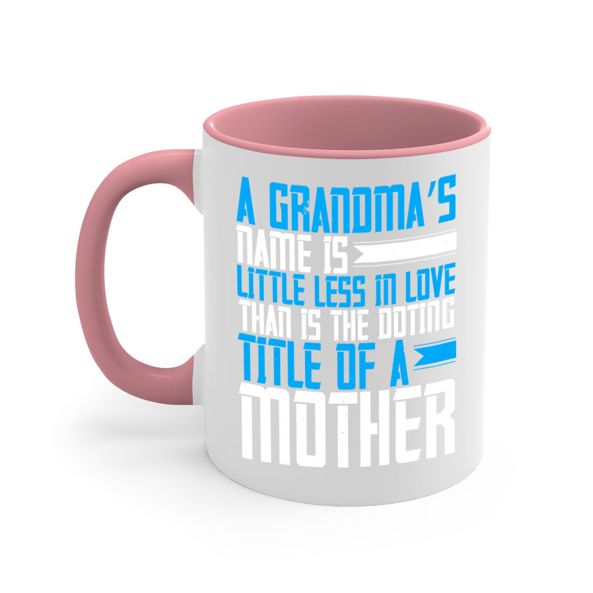 A stylish two-tone ceramic mug with a colored handle and interior, featuring a heartfelt grandma-themed design.