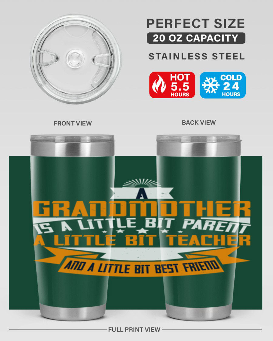 A stylish stainless steel tumbler with a heartfelt message about grandmothers, featuring a double wall vacuum design.