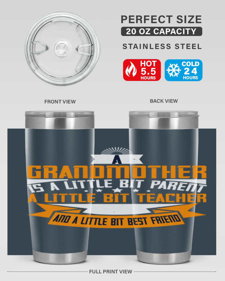 A stylish stainless steel tumbler with a heartfelt message about grandmothers, featuring a double wall vacuum design.