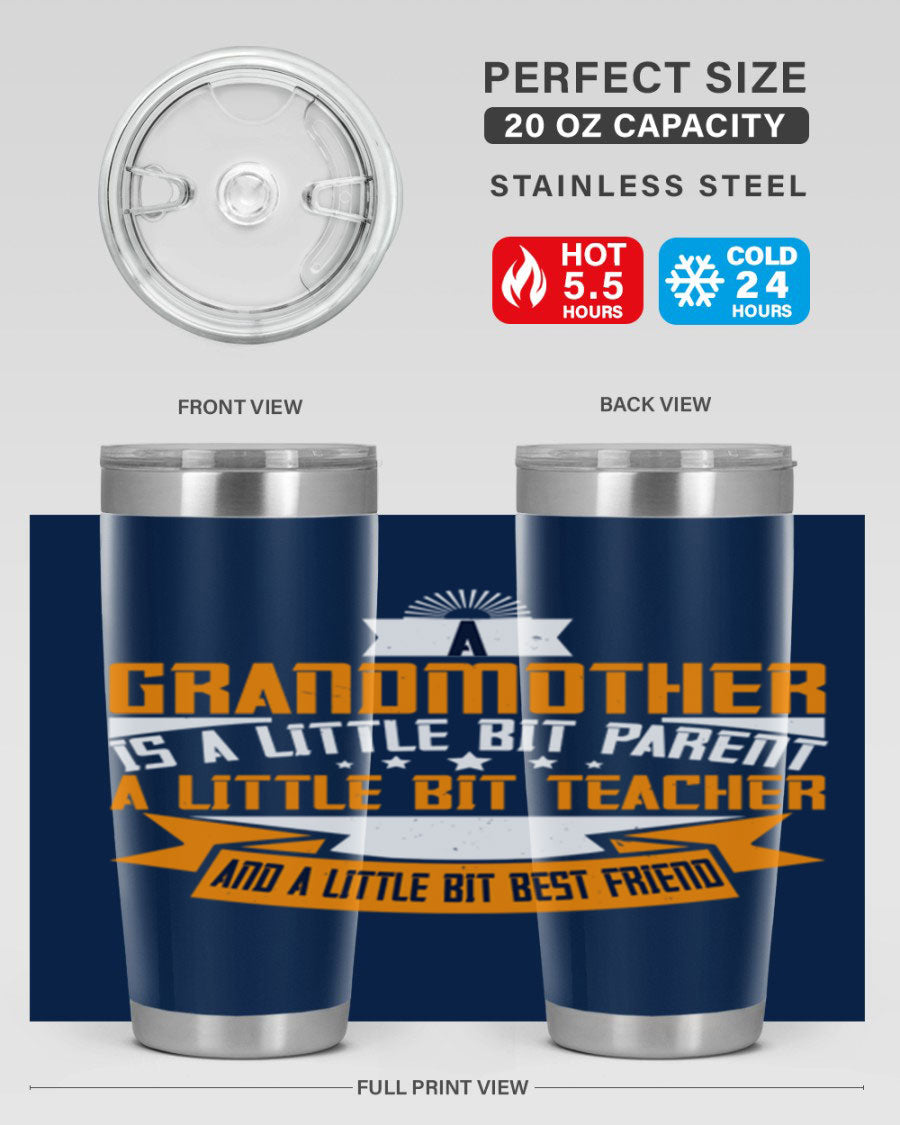 A stylish stainless steel tumbler with a heartfelt message about grandmothers, featuring a double wall vacuum design.