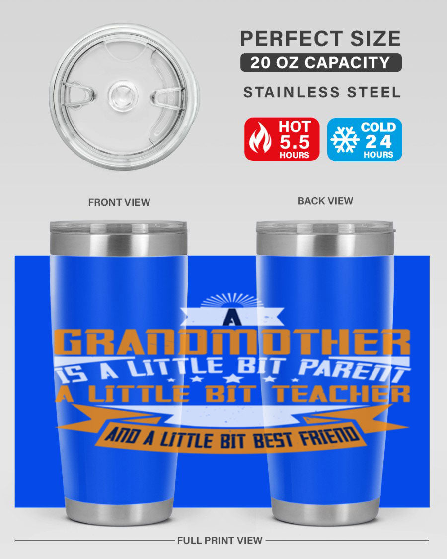 A stylish stainless steel tumbler with a heartfelt message about grandmothers, featuring a double wall vacuum design.