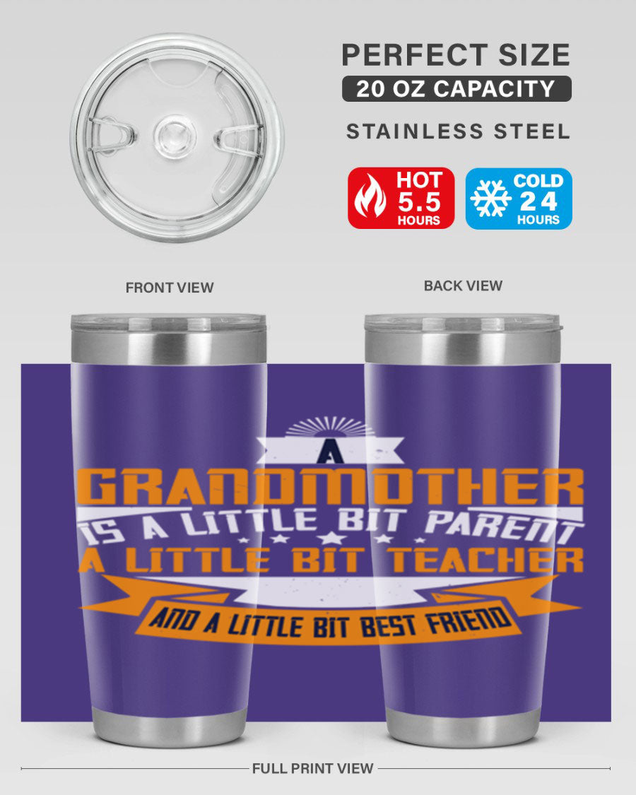 A stylish stainless steel tumbler with a heartfelt message about grandmothers, featuring a double wall vacuum design.