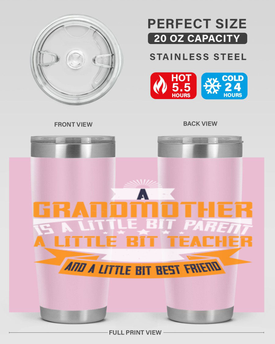 A stylish stainless steel tumbler with a heartfelt message about grandmothers, featuring a double wall vacuum design.