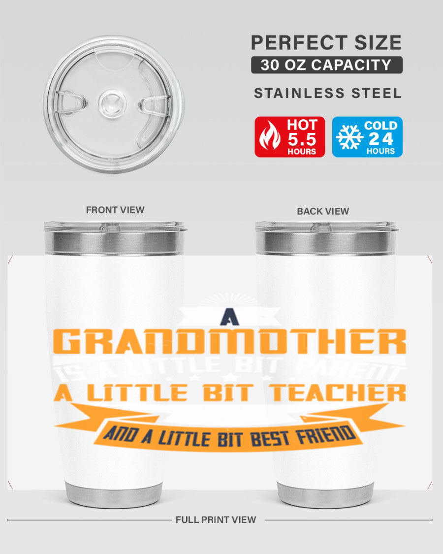 A stylish stainless steel tumbler with a heartfelt message about grandmothers, featuring a double wall vacuum design.